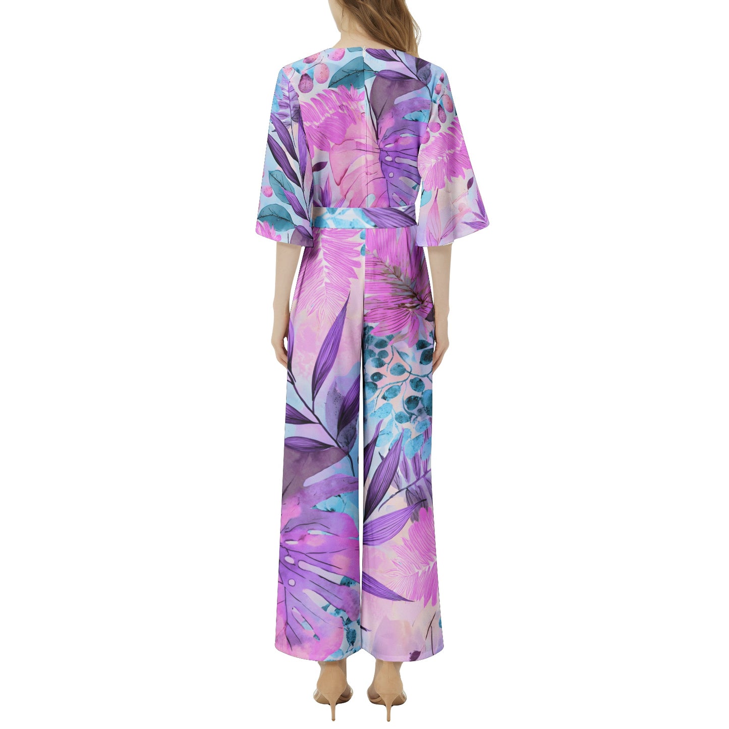 Vibrant Tropical Chic Jumpsuit – Bold Color Block & Botanical Print | Wide Leg, Relaxed Fit | Retro-Inspired Summer Style