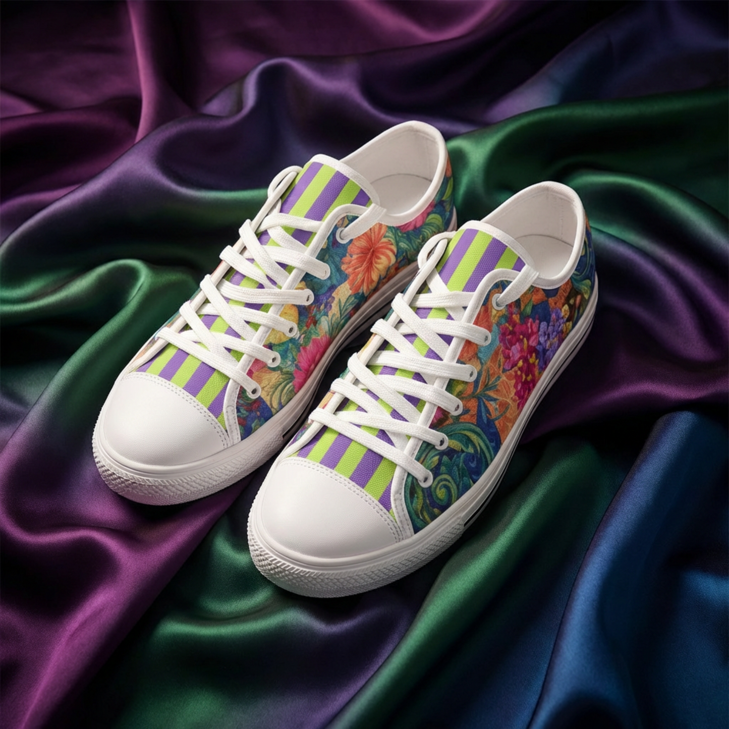 ENVERA Unisex Low Top Canvas Shoes "St. Tropez" | Colorful Floral Sneakers | Vibrant Floral Canvas Shoes | Vivid Designer Shoes
