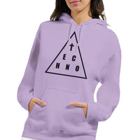 Unisex Techno Angels hoodie with cloud DJ girls mixing techno music, EDM festival-inspired streetwear graphic