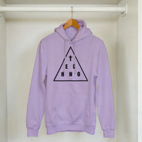 Unisex Techno Angels hoodie with cloud DJ girls mixing techno music, EDM festival-inspired streetwear graphic
