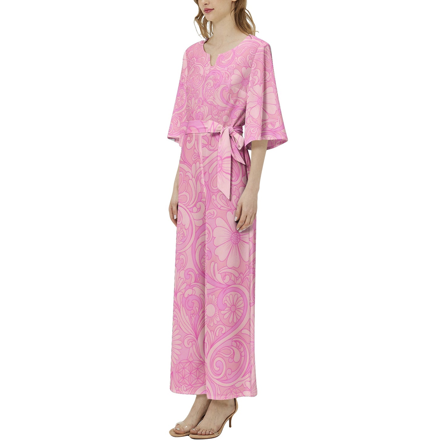 70s Inspired Ibiza Retro Peach & Pink Jumpsuit – Retro Floral Print in Peach and Pink | Wide Leg Jumpsuit | Summer Jumpsuit