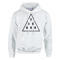 Unisex Techno Angels hoodie with cloud DJ girls mixing techno music, EDM festival-inspired streetwear graphic