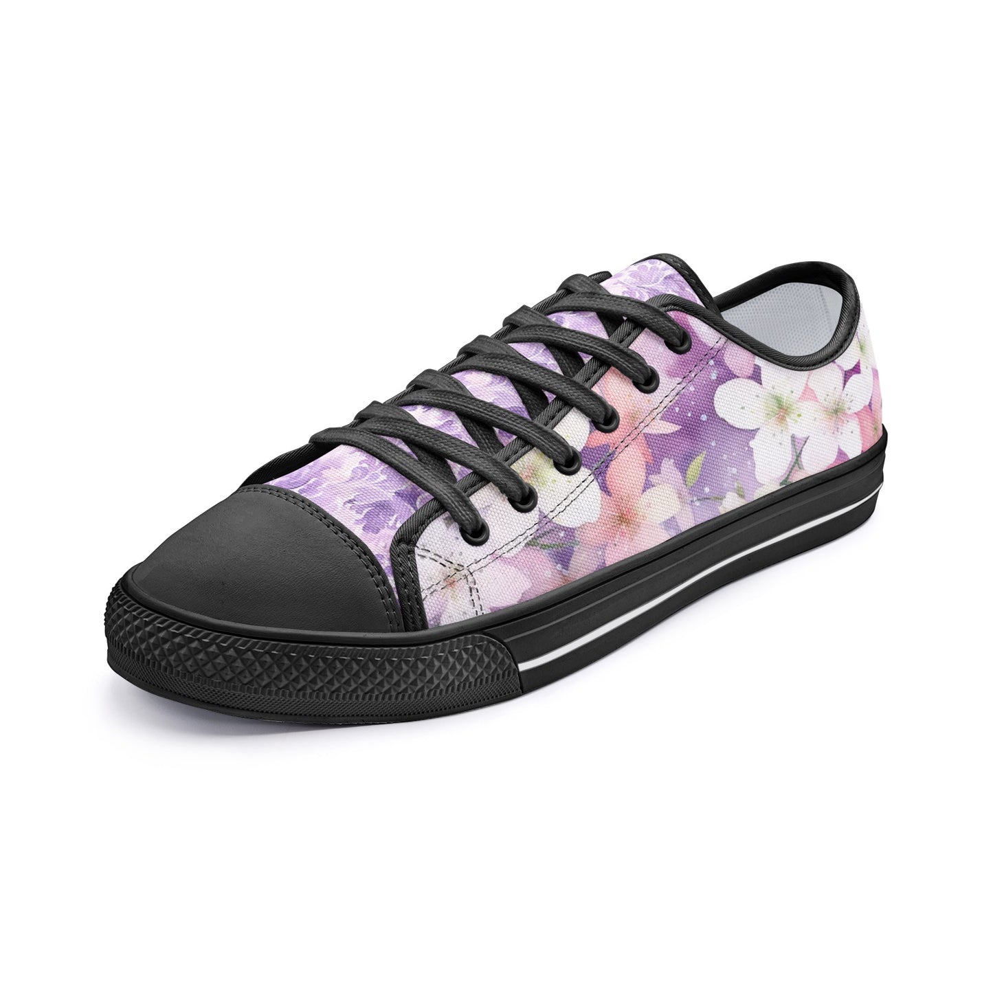 ENVERA Unisex Low Top Canvas Shoes "Lavender Bloom" | Soft Floral Sneakers | Pastel Canvas Shoes | Dreamy Spring Style