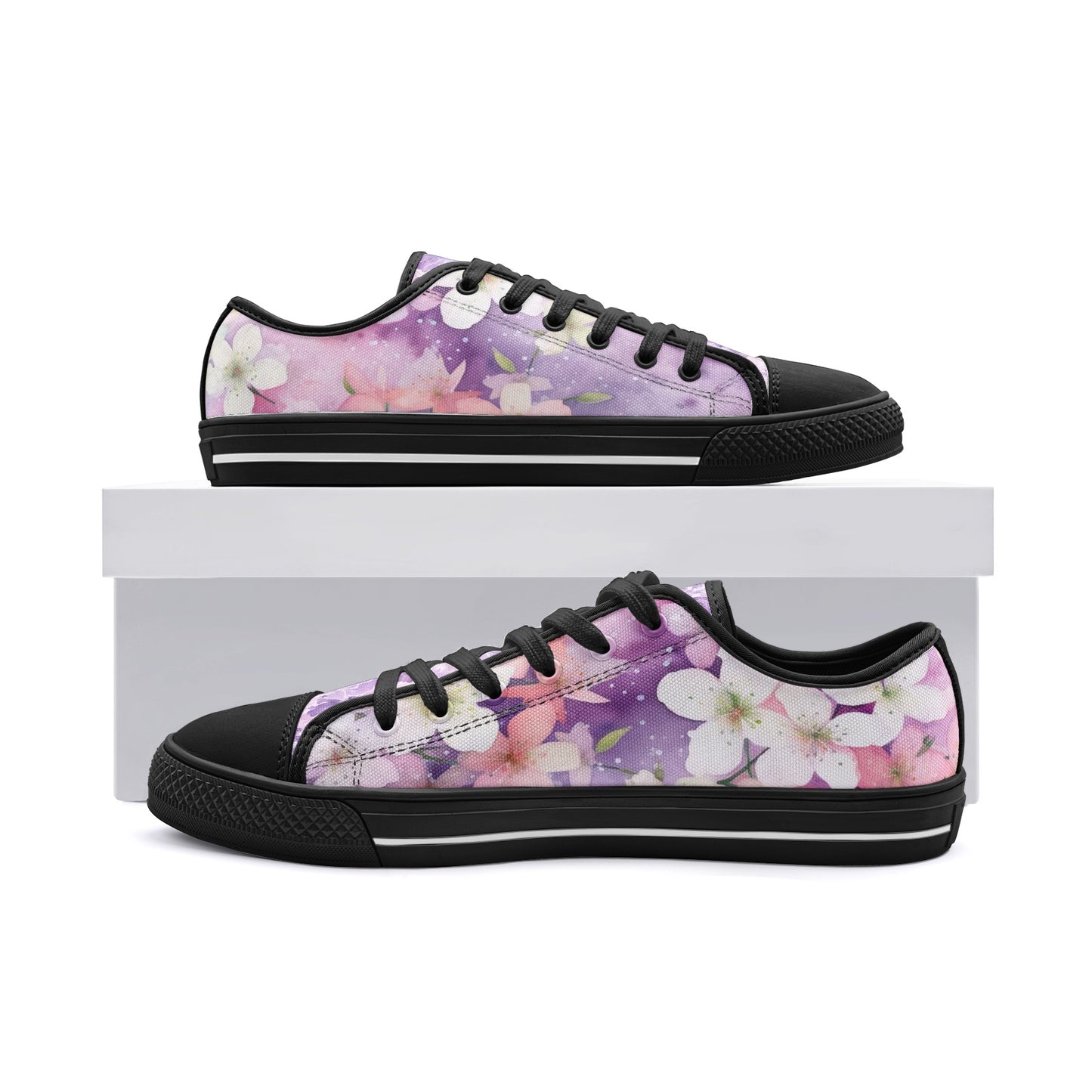 ENVERA Unisex Low Top Canvas Shoes "Lavender Bloom" | Soft Floral Sneakers | Pastel Canvas Shoes | Dreamy Spring Style