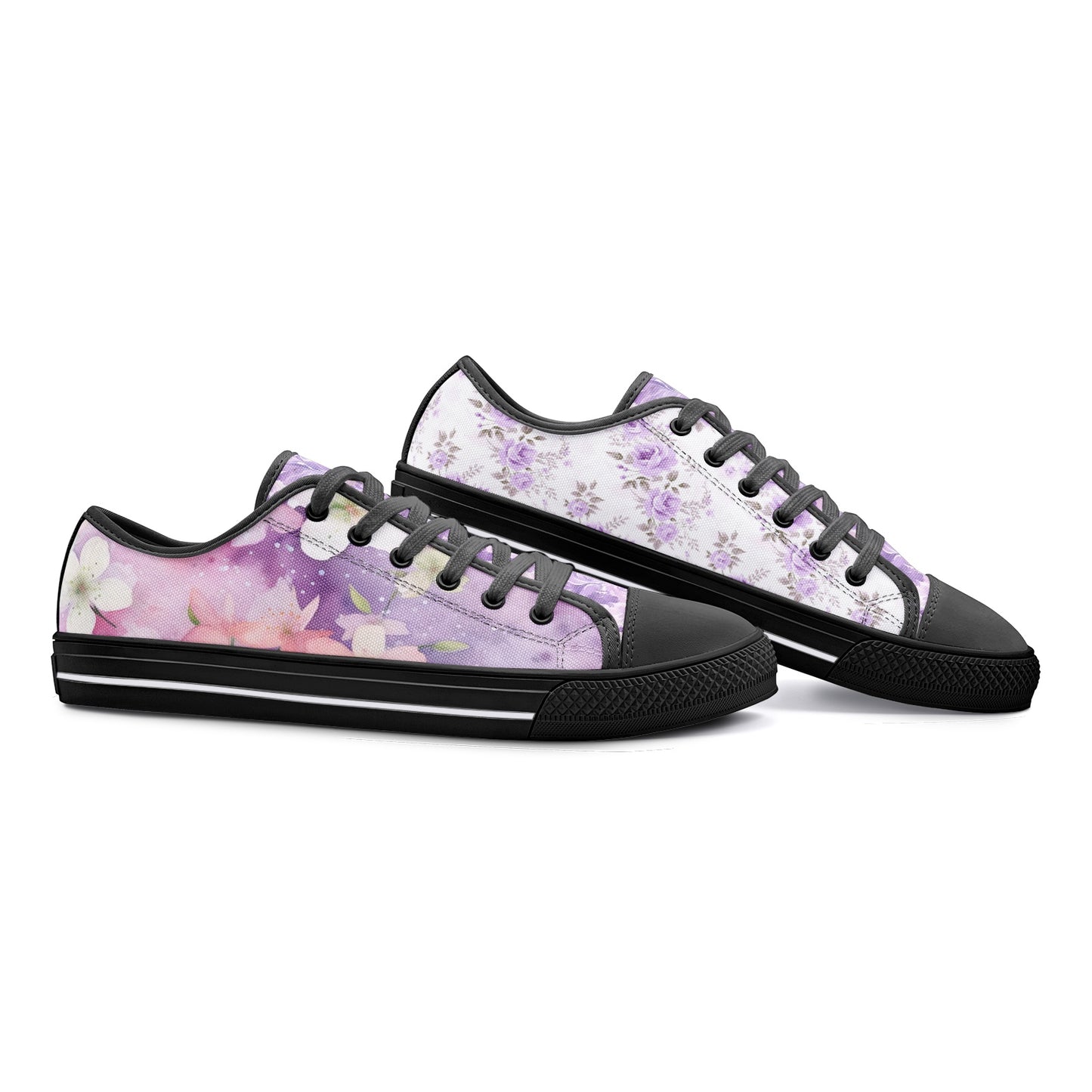 ENVERA Unisex Low Top Canvas Shoes "Lavender Bloom" | Soft Floral Sneakers | Pastel Canvas Shoes | Dreamy Spring Style