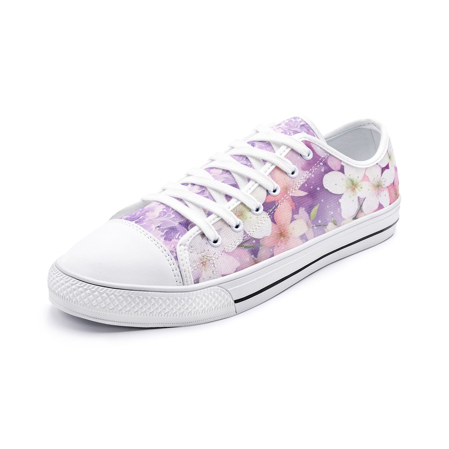 ENVERA Unisex Low Top Canvas Shoes "Lavender Bloom" | Soft Floral Sneakers | Pastel Canvas Shoes | Dreamy Spring Style