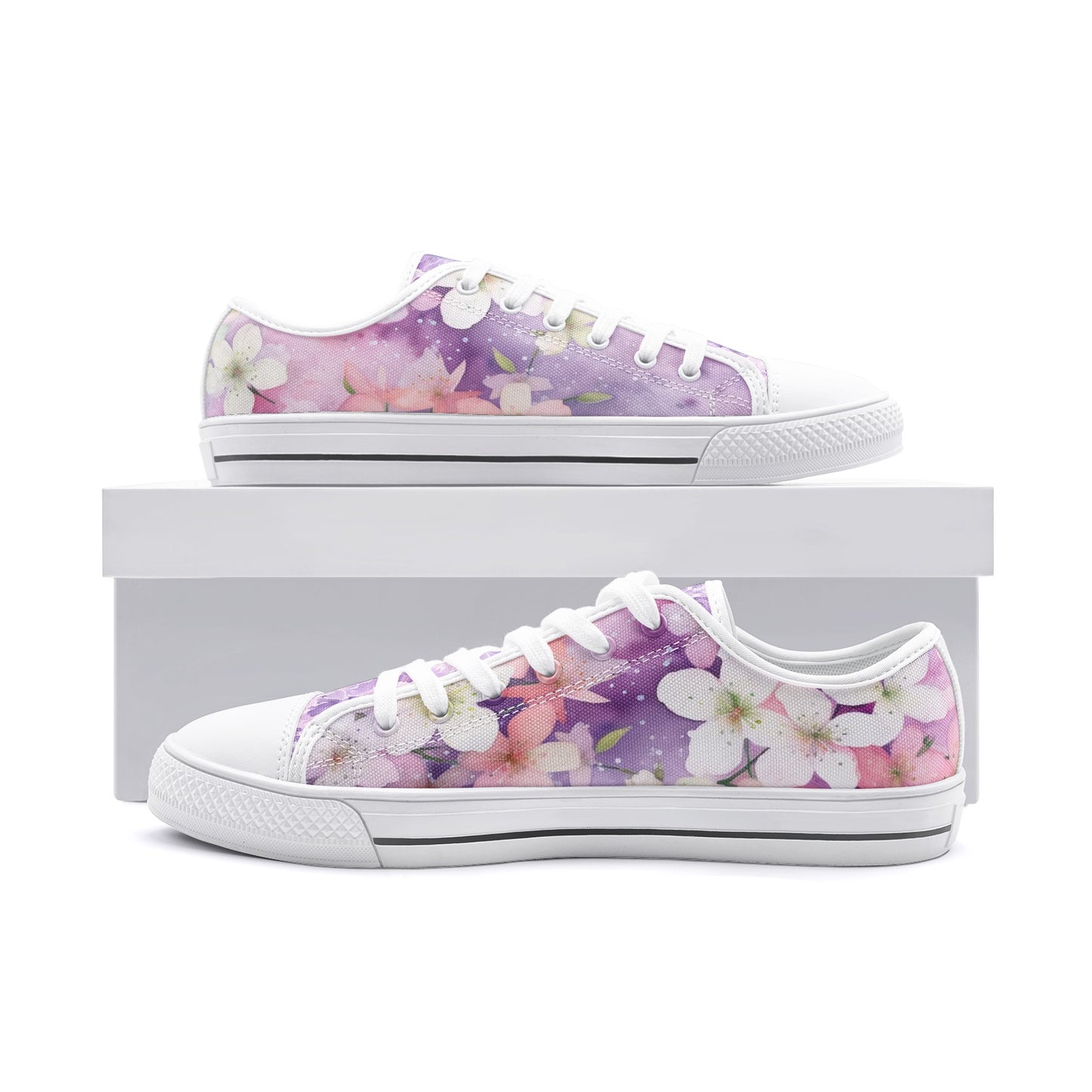 ENVERA Unisex Low Top Canvas Shoes "Lavender Bloom" | Soft Floral Sneakers | Pastel Canvas Shoes | Dreamy Spring Style