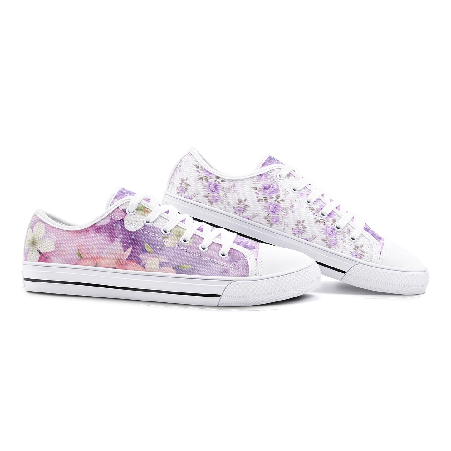 ENVERA Unisex Low Top Canvas Shoes "Lavender Bloom" | Soft Floral Sneakers | Pastel Canvas Shoes | Dreamy Spring Style