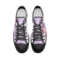 ENVERA Lavender Bloom unisex low top canvas sneakers with soft lavender floral print, blush pink flowers, and watercolor botanical design