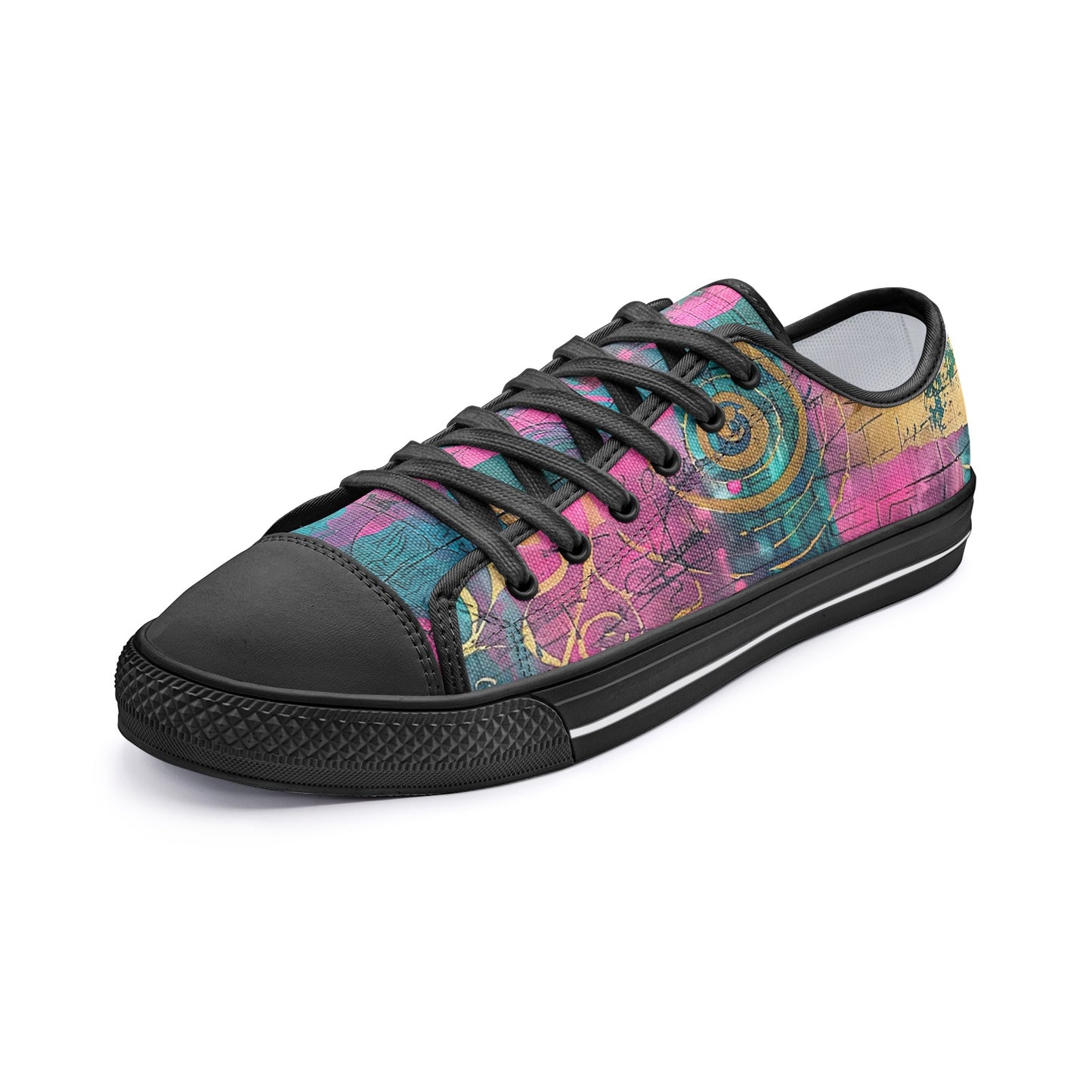 ENVERA Unisex Low Top Canvas Shoes “Fracture Map” | Abstract Color Block Sneakers | Artistic Streetwear Shoes