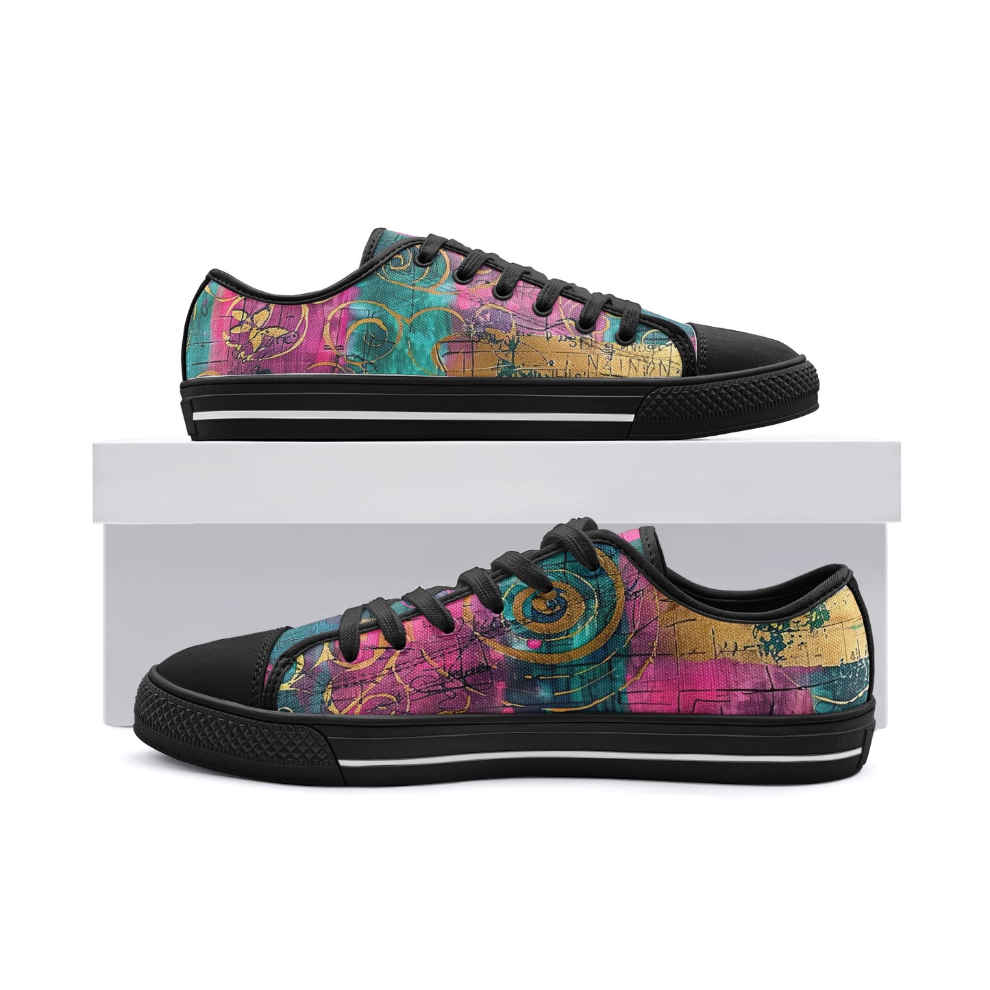 ENVERA Unisex Low Top Canvas Shoes “Fracture Map” | Abstract Color Block Sneakers | Artistic Streetwear Shoes