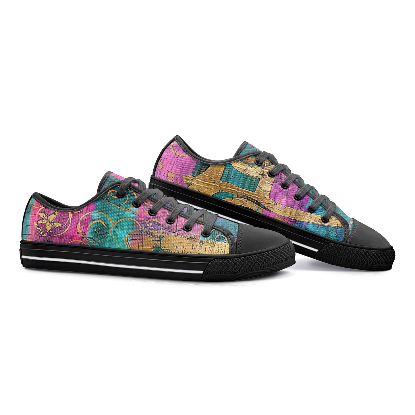 ENVERA Unisex Low Top Canvas Shoes “Fracture Map” | Abstract Color Block Sneakers | Artistic Streetwear Shoes