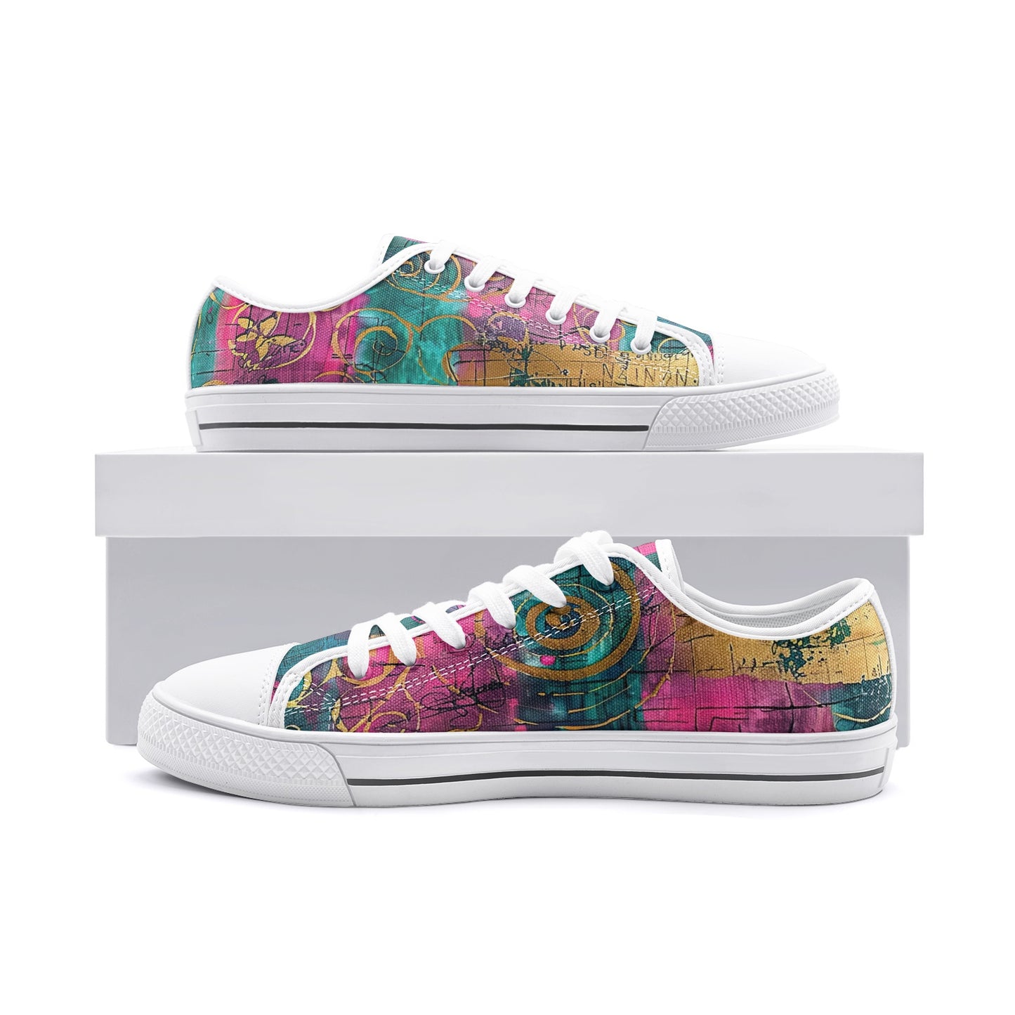 ENVERA Unisex Low Top Canvas Shoes “Fracture Map” | Abstract Color Block Sneakers | Artistic Streetwear Shoes