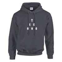 Heavenly Techno Angels unisex streetwear hoodie featuring cloud DJ girls graphic with techno rave theme and “we are spinning techno up here” design