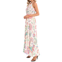 Boho Paisley Floral Maxi Dress in Ivory, Pink & Turquoise | Halter Neck Bohemian Summer Dress | Flowy Festival Vacation Maxi