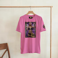 Justice Angel unisex T-shirt featuring a powerful blonde female winged angel holding a sword and balanced scales in a bold graphic design