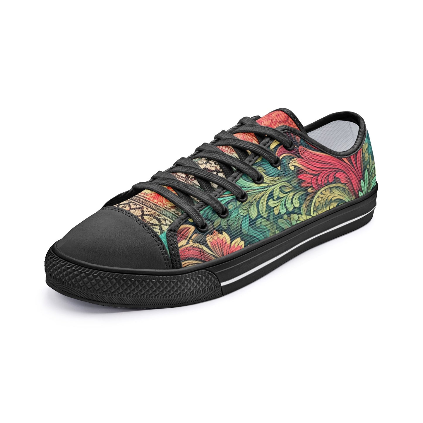 ENVERA Unisex Low Top Canvas Shoes “WILD TAPESTRY” | Boho Floral Pattern Sneakers | Artistic Lifestyle Shoes