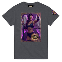 Justice Angel unisex T-shirt featuring a brunette female winged angel with sword and scales in a detailed bold graphic design