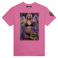 Justice Angel unisex T-shirt featuring a powerful blonde female winged angel holding a sword and balanced scales in a bold graphic design