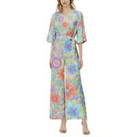 Belted Floral Chiffon Summer Jumpsuit