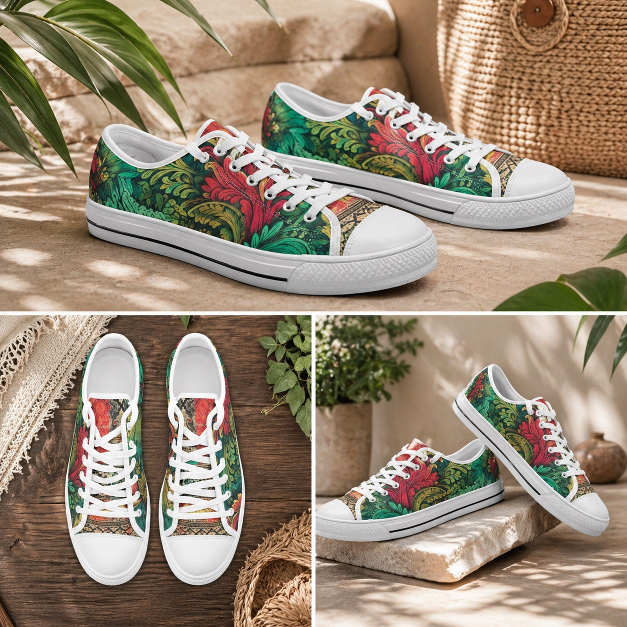 ENVERA Unisex Low Top Canvas Shoes “WILD TAPESTRY” | Boho Floral Pattern Sneakers | Artistic Lifestyle Shoes