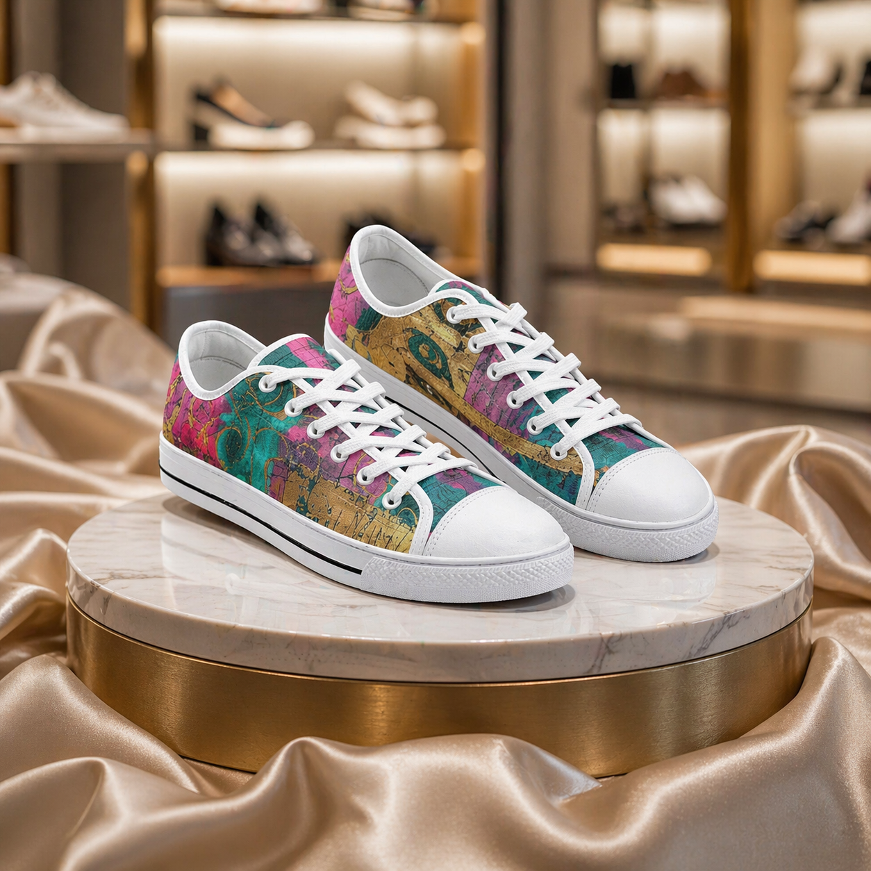 ENVERA Unisex Low Top Canvas Shoes “Fracture Map” | Abstract Color Block Sneakers | Artistic Streetwear Shoes