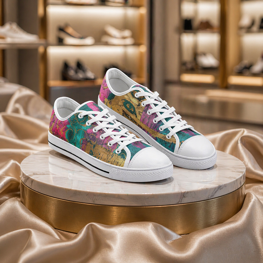ENVERA Unisex Low Top Canvas Shoes “Fracture Map” | Abstract Color Block Sneakers | Artistic Streetwear Shoes