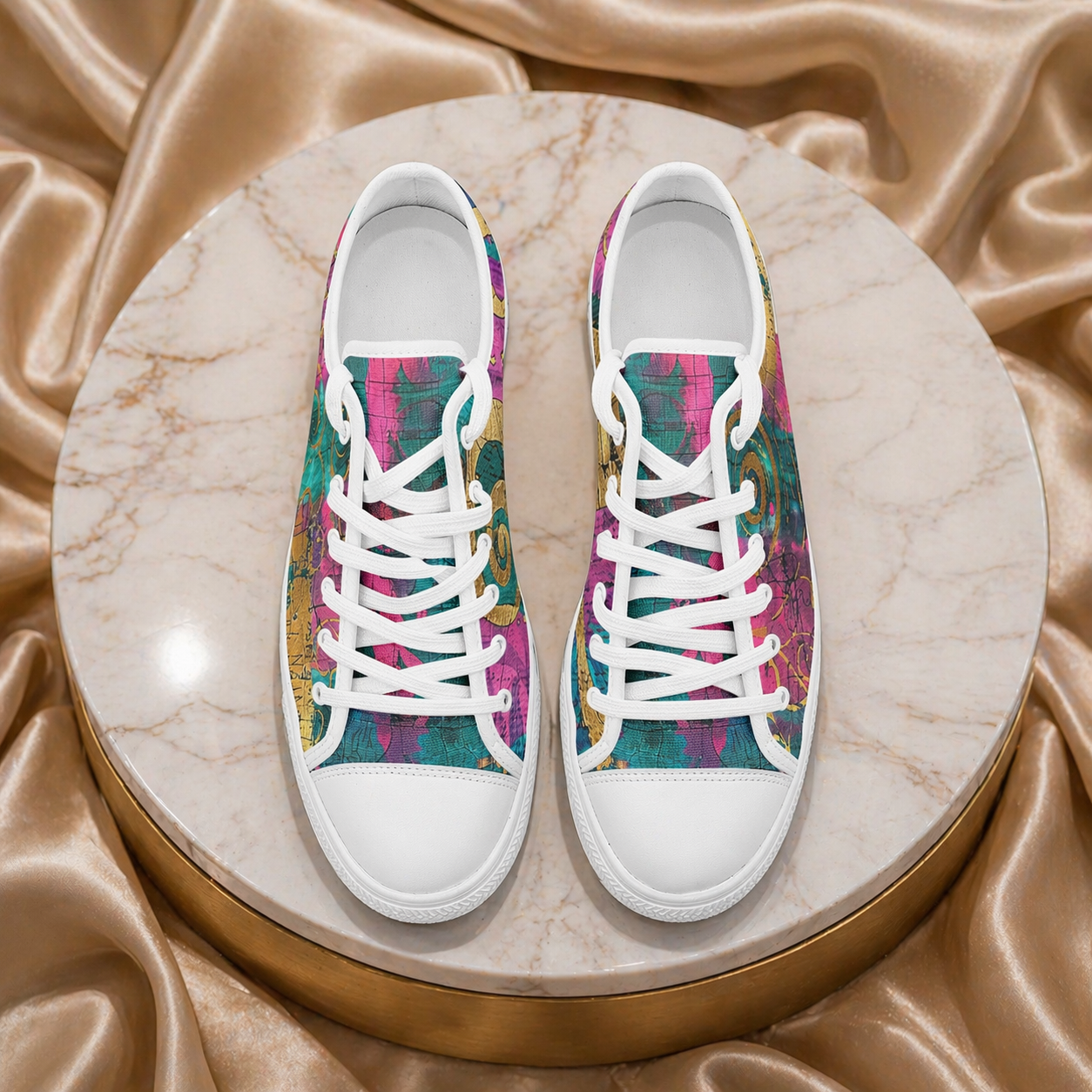 ENVERA Unisex Low Top Canvas Shoes “Fracture Map” | Abstract Color Block Sneakers | Artistic Streetwear Shoes