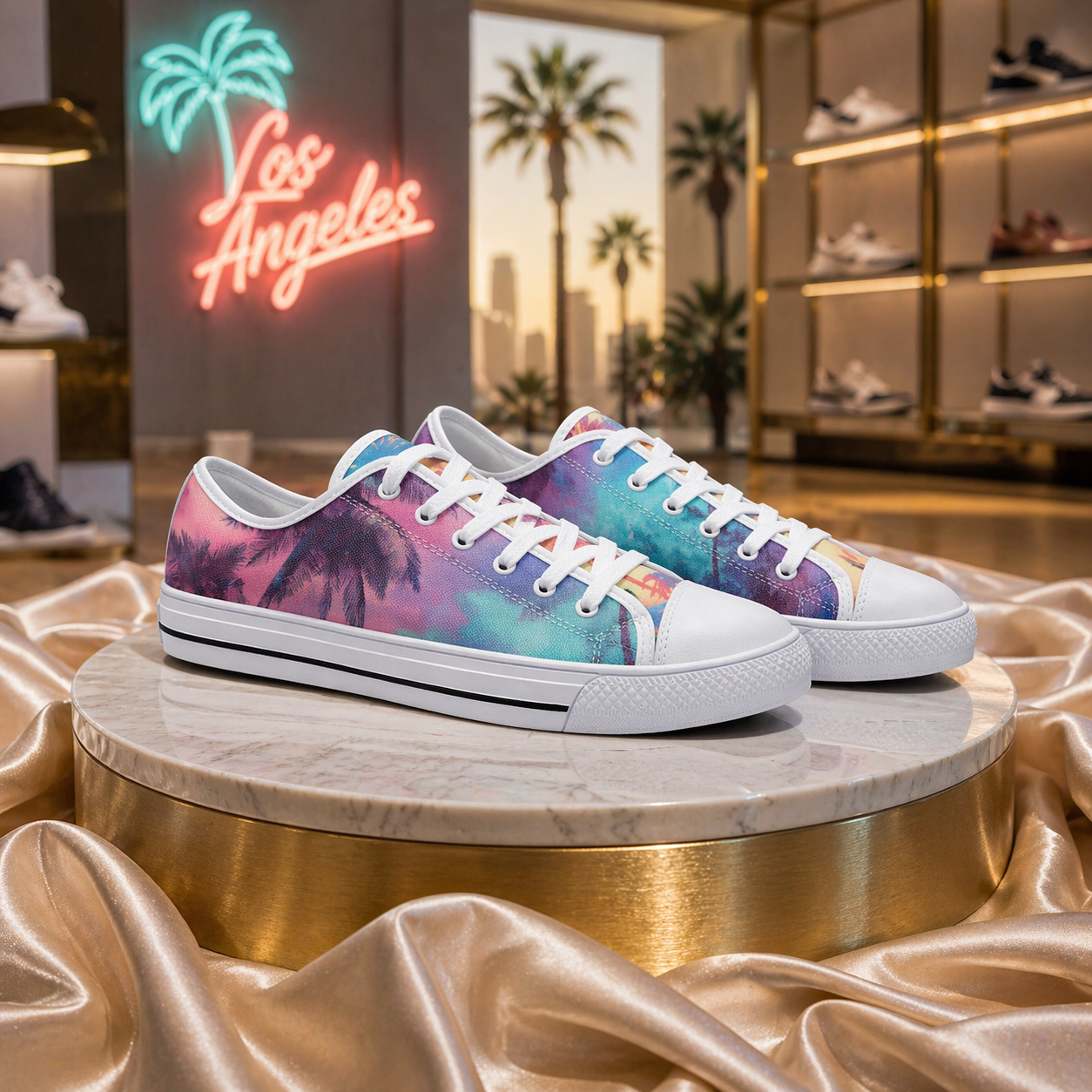 ENVERA Unisex Low Top Canvas Shoes “West Coast Glow” | Tropical Gradient Sneakers