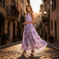Lavender lilac maxi dress with romantic boho style, elegant summer purple floral dress featuring a flowing silhouette perfect for special occasions and warm-weather events