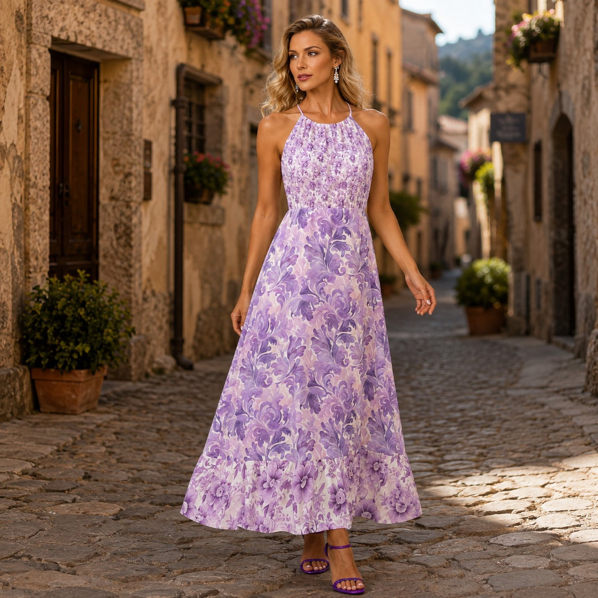Lavender lilac maxi dress with romantic boho style, elegant summer purple floral dress featuring a flowing silhouette perfect for special occasions and warm-weather events