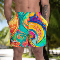 Psychedelic Sports Shorts – Long Colorful Gym & Swim Shorts with Abstract Swirl Print