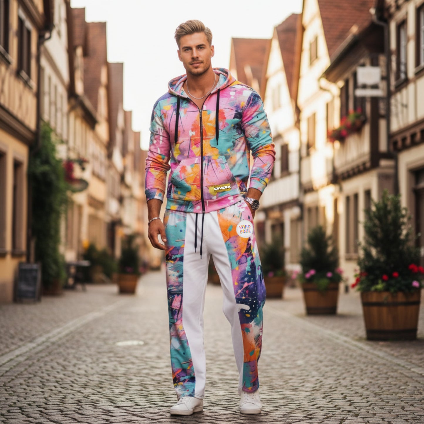 VIVID SOUL paint splatter wide-leg joggers - colorful streetwear for bold personalities | Vibrant Unisex Joggers