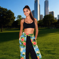 Tropical Resort Unisex Wide-Leg Joggers, Mediterranean Vacation Pants, Floral Beach Joggers, Luxury Coastal Streetwear