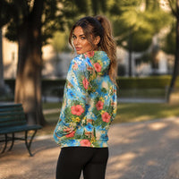 Tropical Resort Unisex Zip Hoodie, Mediterranean Vacation Hoodie, Floral Beach Hoodie, Luxury Coastal Streetwear, all-over tropical print