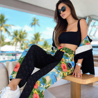 Tropical Resort Unisex Wide-Leg Joggers, Mediterranean Vacation Pants, Floral Beach Joggers, Luxury Coastal Streetwear