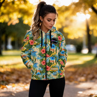Tropical Resort Unisex Zip Hoodie, Mediterranean Vacation Hoodie, Floral Beach Hoodie, Luxury Coastal Streetwear, all-over tropical print