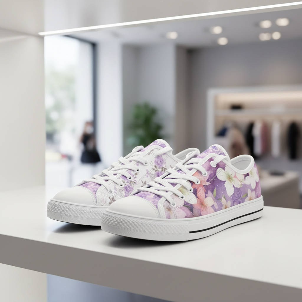 ENVERA Unisex Low Top Canvas Shoes "Lavender Bloom" | Soft Floral Sneakers | Pastel Canvas Shoes | Dreamy Spring Style