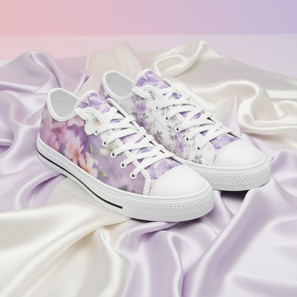 ENVERA Unisex Low Top Canvas Shoes "Lavender Bloom" | Soft Floral Sneakers | Pastel Canvas Shoes | Dreamy Spring Style