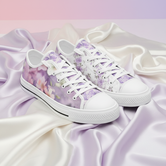 ENVERA Unisex Low Top Canvas Shoes "Lavender Bloom" | Soft Floral Sneakers | Pastel Canvas Shoes | Dreamy Spring Style