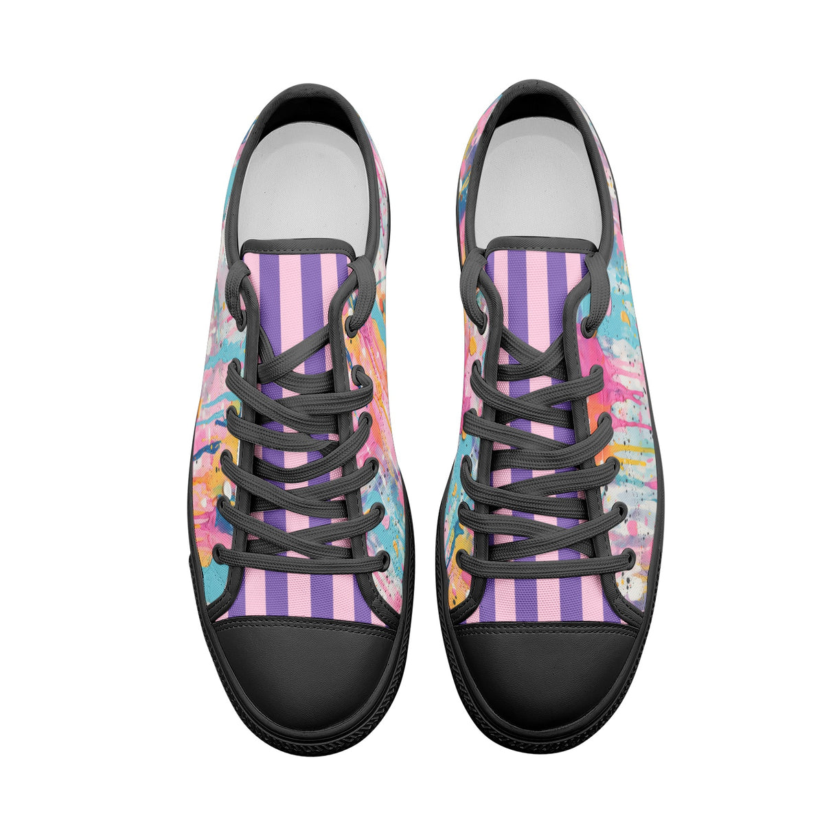 ENVERA colorful low top canvas sneakers with vibrant paint splash artwork and modern abstract design
