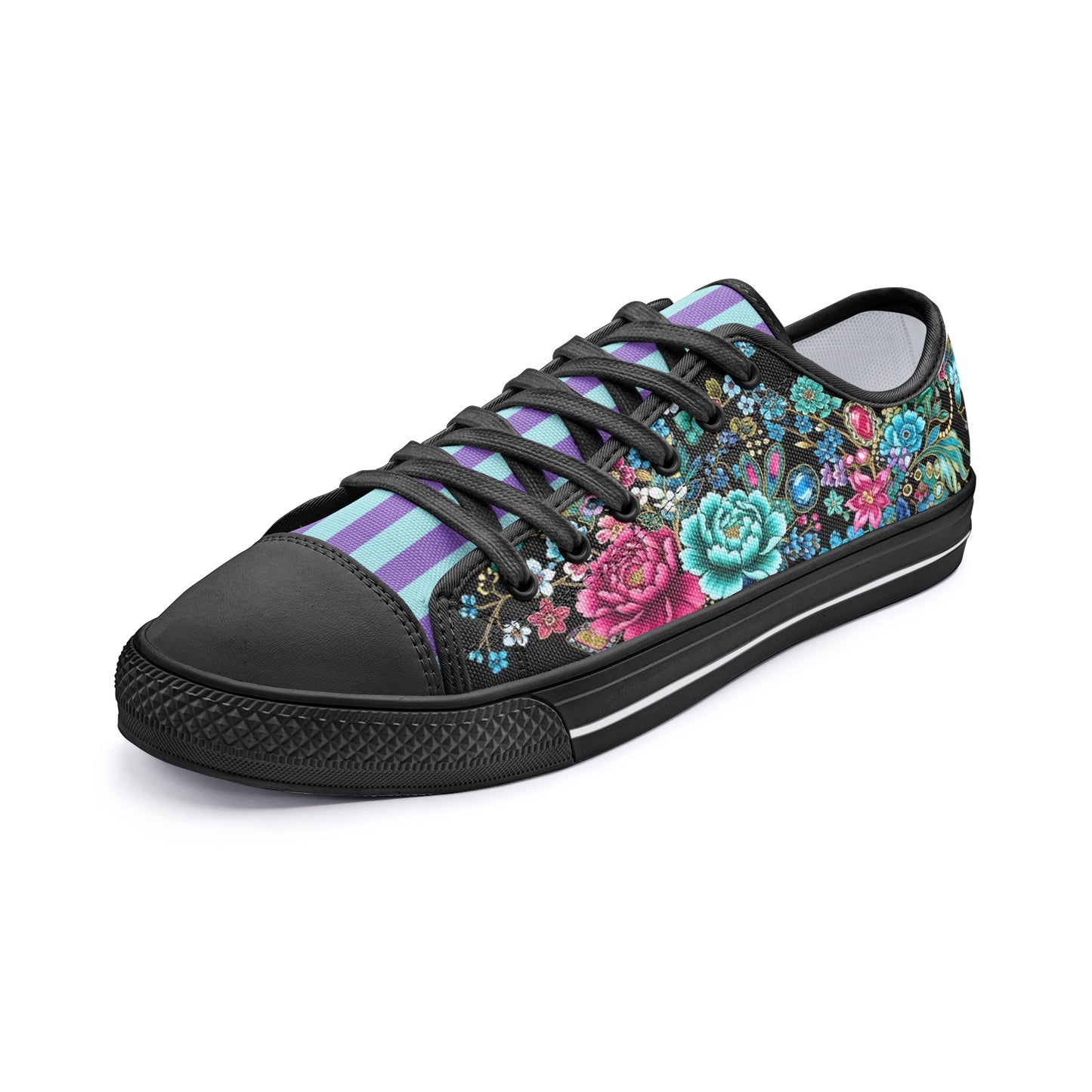 ENVERA Unisex Low Top Canvas Shoes "Midnight Bloom" | Colorful Floral Sneakers | Vibrant Floral Footwear | Vivid Designer Shoes