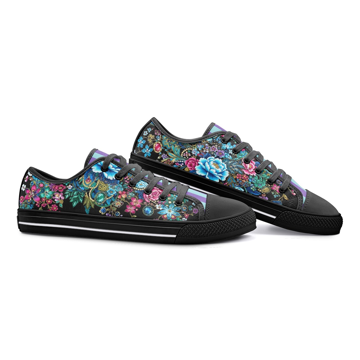 ENVERA Unisex Low Top Canvas Shoes "Midnight Bloom" | Colorful Floral Sneakers | Vibrant Floral Footwear | Vivid Designer Shoes