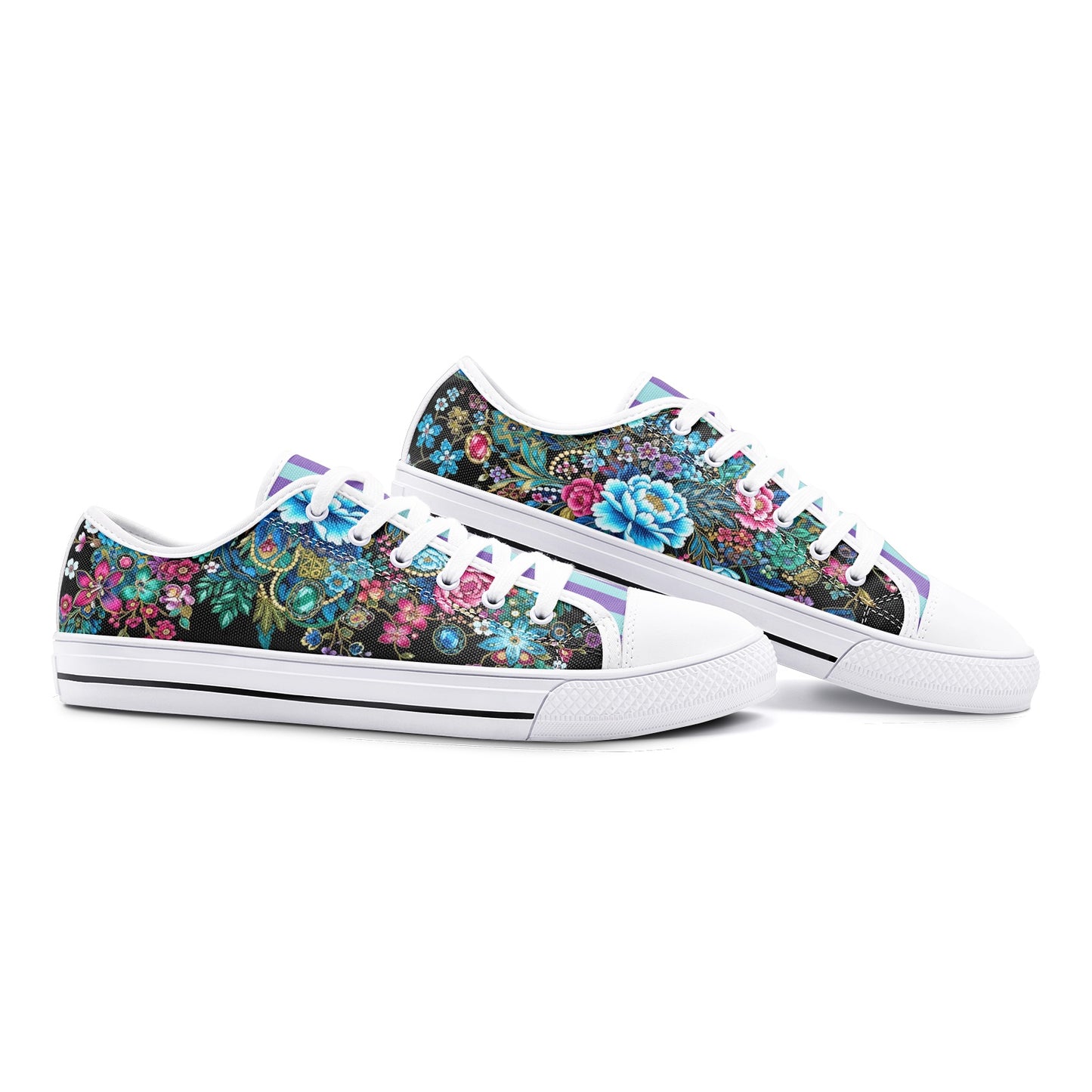 ENVERA Unisex Low Top Canvas Shoes "Midnight Bloom" | Colorful Floral Sneakers | Vibrant Floral Footwear | Vivid Designer Shoes