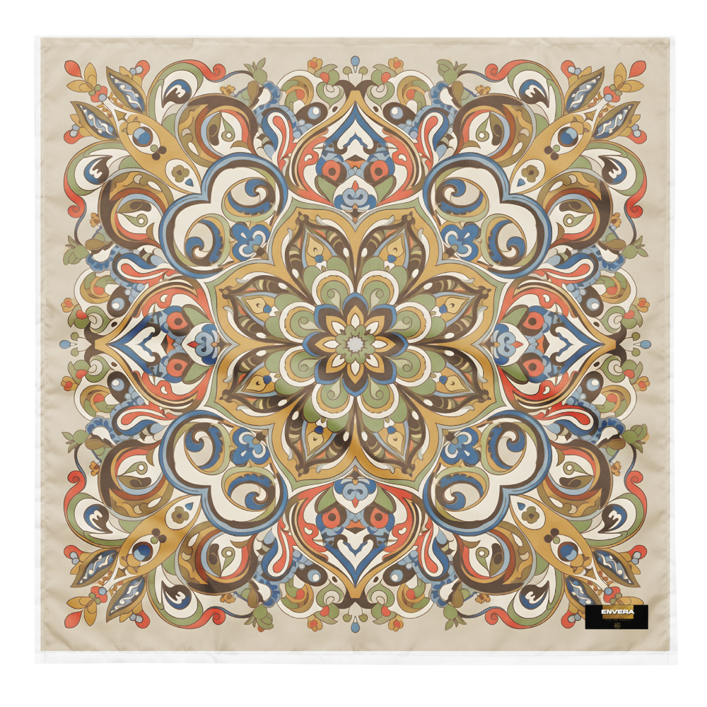 Elegant and versatile bandana with ornamental mandala pattern | soft fabric, eco-friendly, perfect for boho, vintage, or casual styles.
