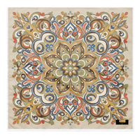 Colorful mandala bandana with ornamental floral print in beige, brown, blue, green, and coral