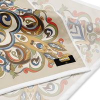 Colorful mandala bandana with ornamental floral print in beige, brown, blue, green, and coral