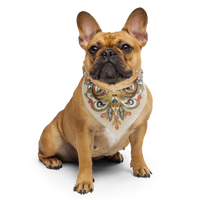 Colorful mandala bandana with ornamental floral print in beige, brown, blue, green, and coral