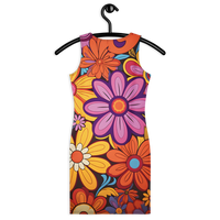 Women's retro floral bodycon dress with vibrant multicolor flower print, sleeveless fitted mini dress for spring and summer
