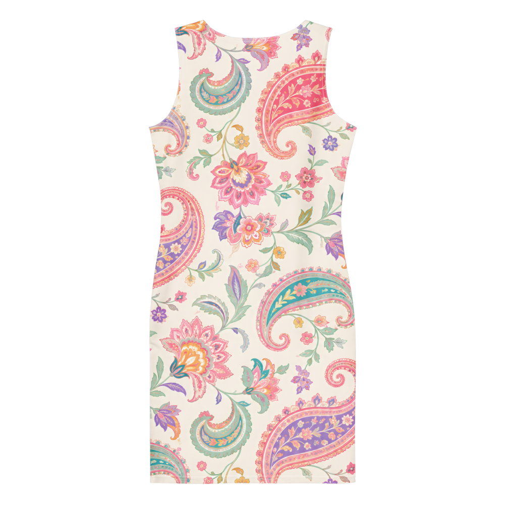 Elegant Fitted Pastel Paisley Floral Bodycon Mini Dress